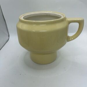 Light Yellow Ceramic‎ Strainer Pedestal Base Perforated Utilitarian Diner Style